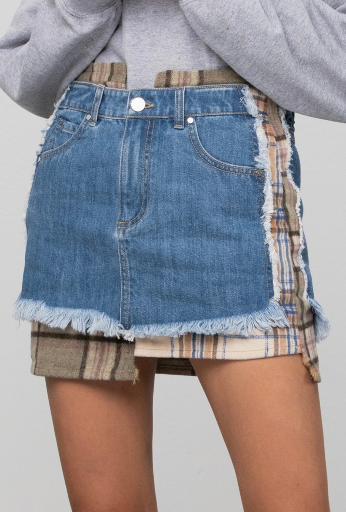 Miriam Denim Plaid Skirt